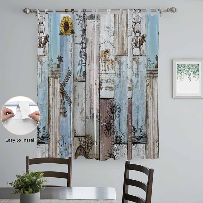 Blue Grey Wooden Living Room Curtains 96 Inch Length, Window Curtains Tab Top - Image 4