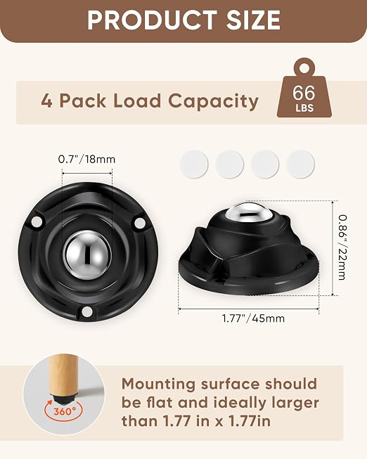 8 Pack Self Adhesive Caster Wheels - Image 5