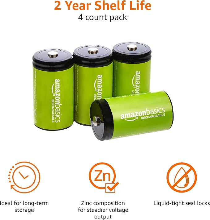 Amazon Basics 4-Pack Rechargeable D Cell NiMH Batteries, 10000 mAh, Pre-Charged - Image 4