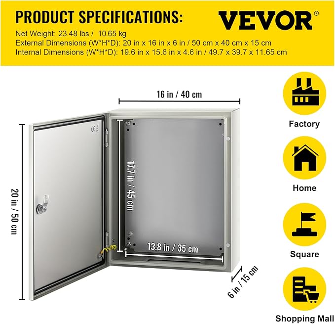 VEVOR NEMA Steel Enclosure, IP66 Waterproof & Dustproof, Outdoor/Indoor - Image 7