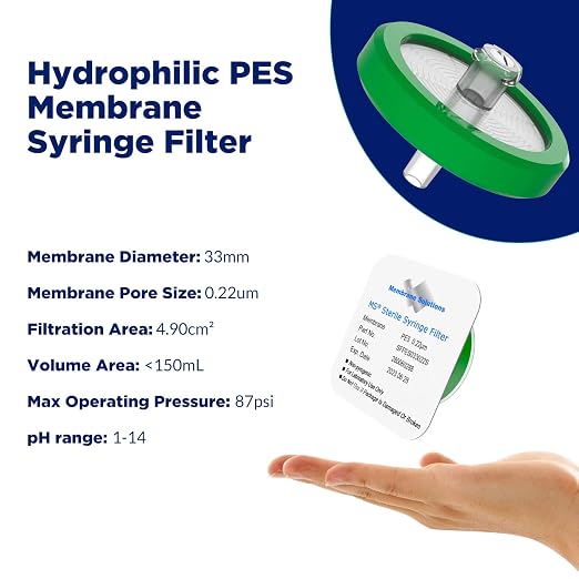 Membrane Solutions 300 Pack Syringe Filter Sterile PES Hydrophilic Filtration - Image 2