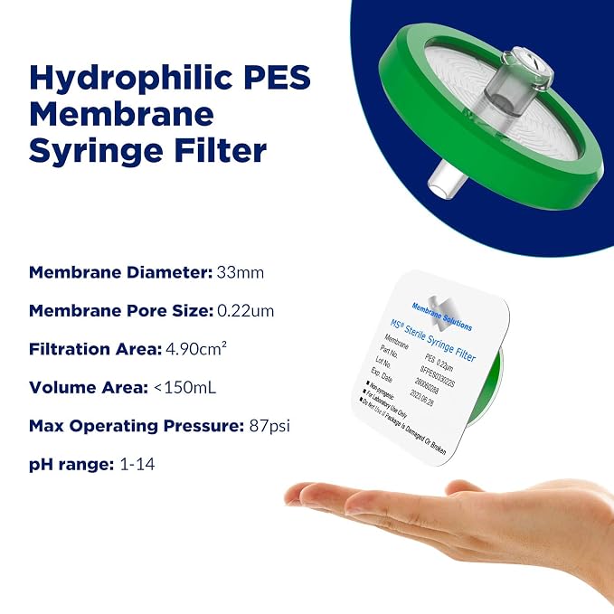 Membrane Solutions 60 Pack Syringe Filter Sterile PES Hydrophilic Filtration - Image 2