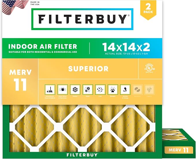 Filterbuy 14x14x2 Air Filter MERV 11 Superior Pet & Allergy Defense, by Filterbuy