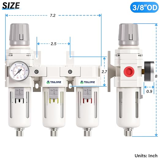 TAILONZ PNEUMATIC 0-150PSI 3/8 Inch NPT Grade 3 Stage Air Drying System - Image 2