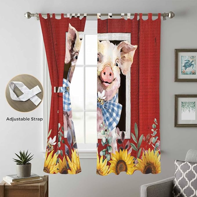 Pig Sunflowers Living Room Curtains 96 Inch Length, Window Curtains Tab Top - Image 5