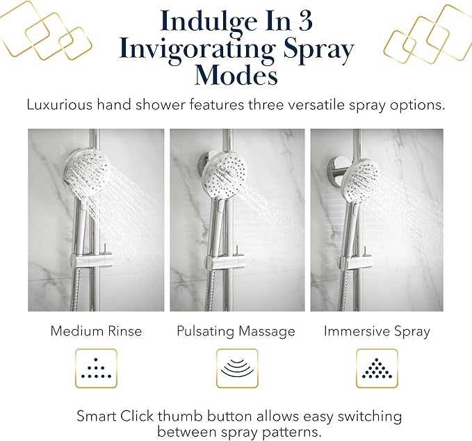 BATH ROYALE Rain Shower Head & Detachable Handheld Spray Combo, Easy Install & 3 Spray Modes, Brushed Nickel