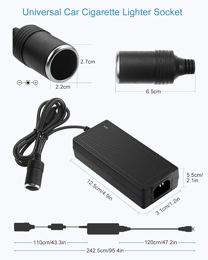 ALITOVE AC to DC Converter 12V 5A 60W 110V to 12V Converter Cigarette Lighter - Image 3