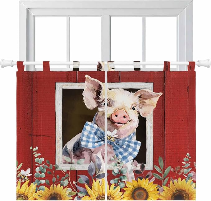 Pig Sunflowers Bedroom Curtains 63 Inch Length, Window Curtains Tab Top by Unknown