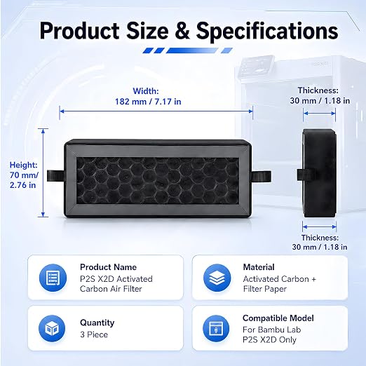 3 Pack P2S X2D HEPA 13 Activated Carbon Air Filter - Image 6