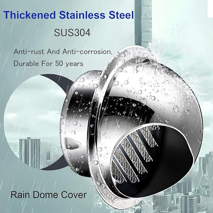 Wall Vent Cover 2"-12" Stainless Steel Round Exhaust Grille Outlet Ventilation - Image 2