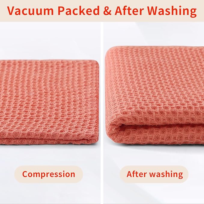 Homaxy 100% Cotton Waffle Weave Kitchen Dish Towels, Ultra Soft Absorbent Quick Drying Cleaning Towel, 13 x 28 Inches, 12-Pack, Coral
