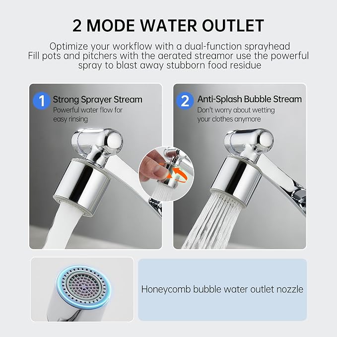 YYKBZ Water Filter For Sink Faucet Extender, 1080° Swivel Aerator, 2 Modes - Image 3