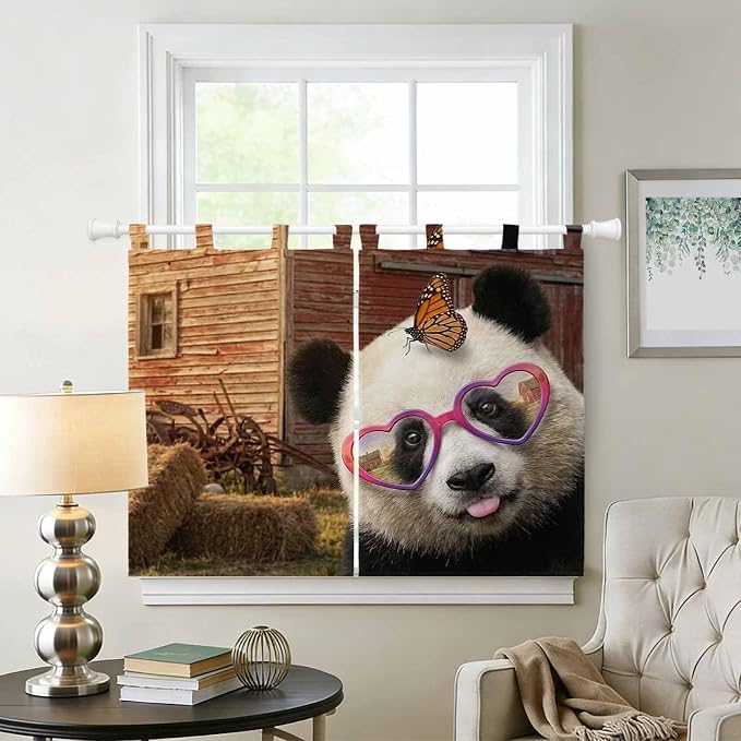 Farm Panda Kitchen Curtains 45 Inch Length, Short Cafe Window Curtains Tab Top - Image 2