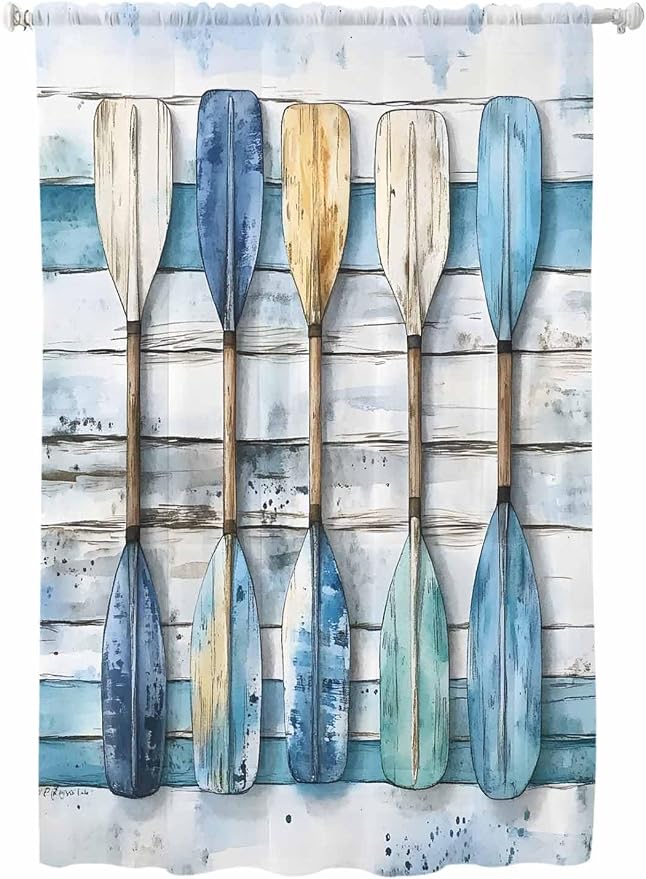Sheer Curtains 63 Inch Length, Lake Paddle Striped Semi Sheer Curtains Light by Unknown