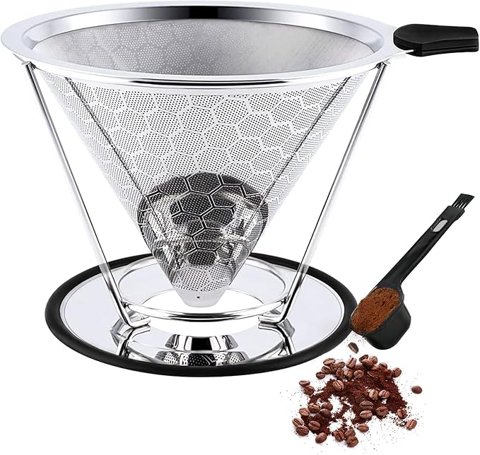 Pour Over Coffee Dripper, Reusable Cone Coffee Filter 1-4 cup, Stainless Steel by Gocoffun