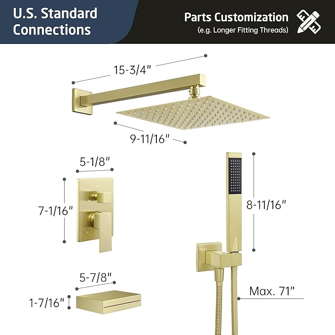KES Bath Shower Faucet Set Tub and Shower Faucet Set Rain Shower Head with Handheld Shower System Pressure Balance Brushed Gold, XB6305F18-BZ