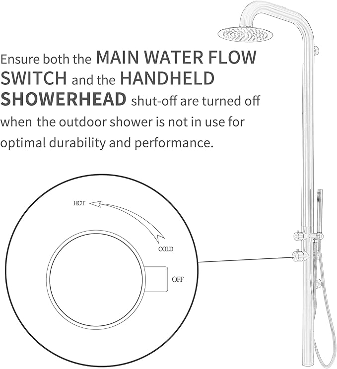 HEATGENE Outdoor Shower with Body Jets and Handheld, Wall-Mounted Shower Head for Outside/Poolside/Patio Drench Shower - Grey