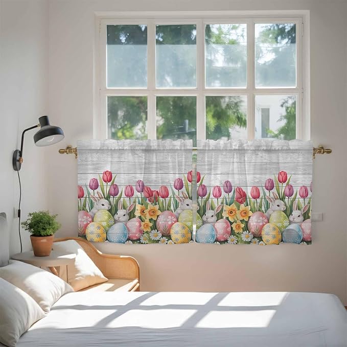 Easter Kitchen Tier Curtains 24 Inch Long 2 Panel Set, Rod Pocket Cafe Small - Image 4