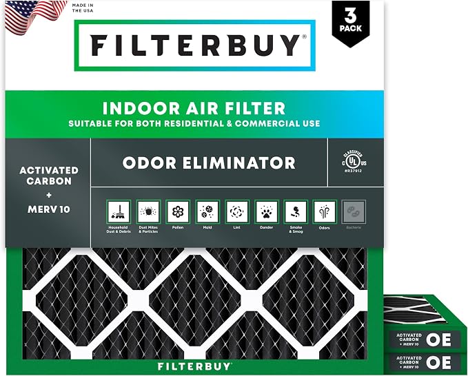 Filterbuy 25x25x1 Air Filter MERV 10 Odor & Allergy Defense by Filterbuy
