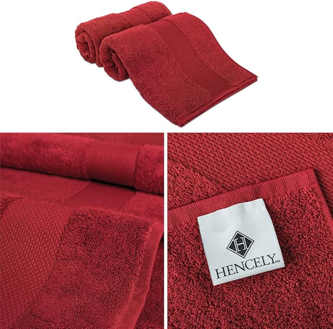 Hencely Luxury Hand Towel - Set of 2 (16x28 Inches) - Soft Turkish Cotton, Absorbent, Quick-Drying Face, Body, Kitchen, and Bathroom Towel (Hand Towels 2 Pack, Red)