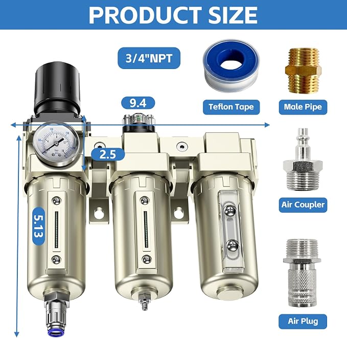 3/4" NPT 3 Stage Air Drying System, Heavy Duty Industrial Grade Air Compressor - Image 2