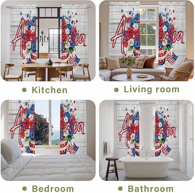 Independence Day Window Curtains 72 Inch Long 2 Panel Set, Rod Pocket Long - Image 8