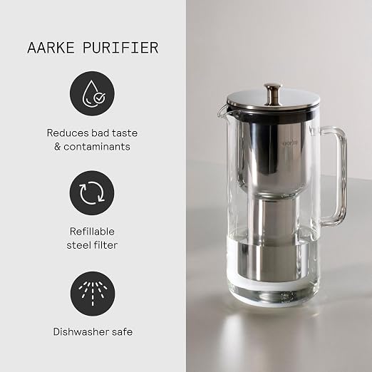 Aarke Purifier Glass Water Pitcher, Refillable Stainless Steel Filter, 8-Weeks - Image 4