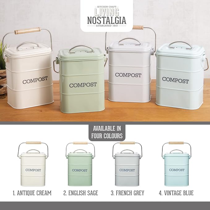 KitchenCraft Living Nostalgia Kitchen Compost Bin, 16.5 x 12 x 24 cm, Antique - Image 5