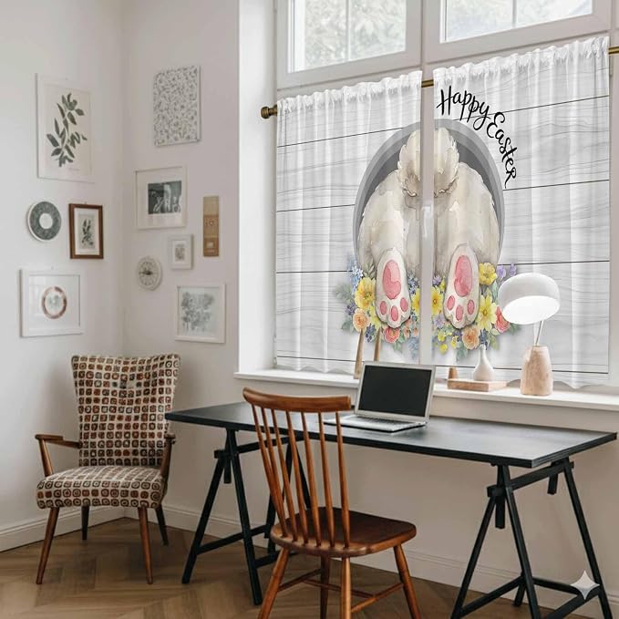 Easter Bunny Kitchen Curtains 45 Inch Long 2 Panel Set, Rod Pocket Window - Image 6