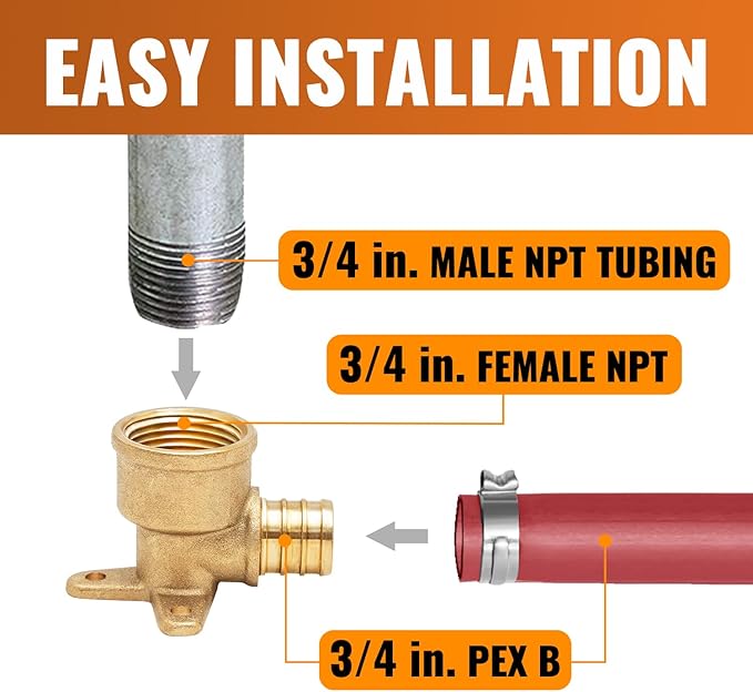 SUNGATOR 12-Pack 3/4" Pex Drop Ear Elbow, No Lead Brass, 3/4 Inch Pex Fittings