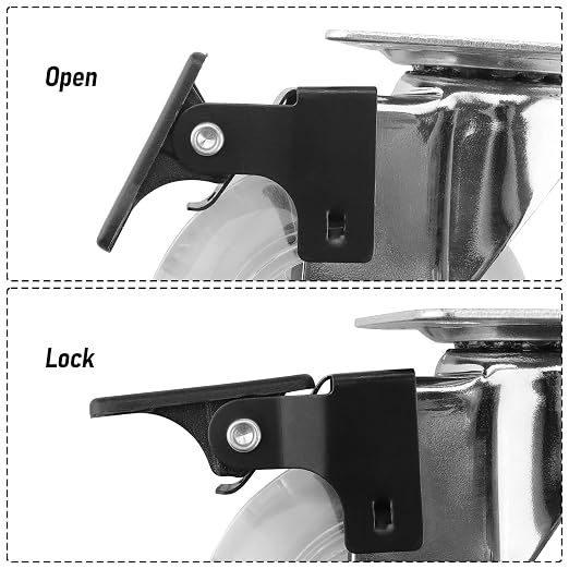 3 Inch Swivel Caster Wheels Set of 4, 800lbs Clear Polyurethane Plate Casters - Image 6