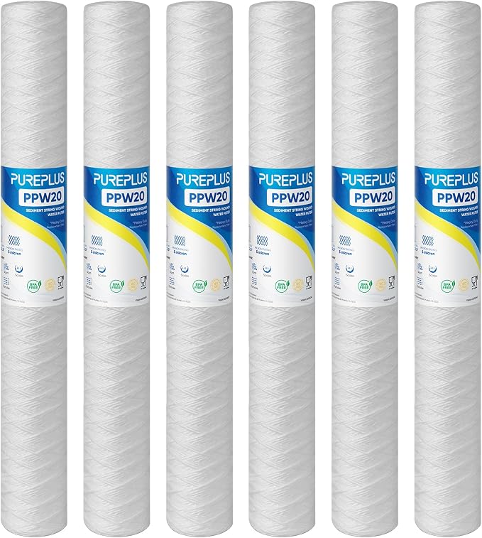 PUREPLUS 5 Micron 2.5" x 20" Whole House String Wound Sediment Filter by PUREPLUS