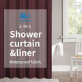 2-in-1 Waterproof Fabric Shower Curtain or Liner,Linen Textured,Breathable TPU & Washable Bathroom Shower Curtain Set with 12 Plastic Hooks,Modern,72"x72" Burgundy