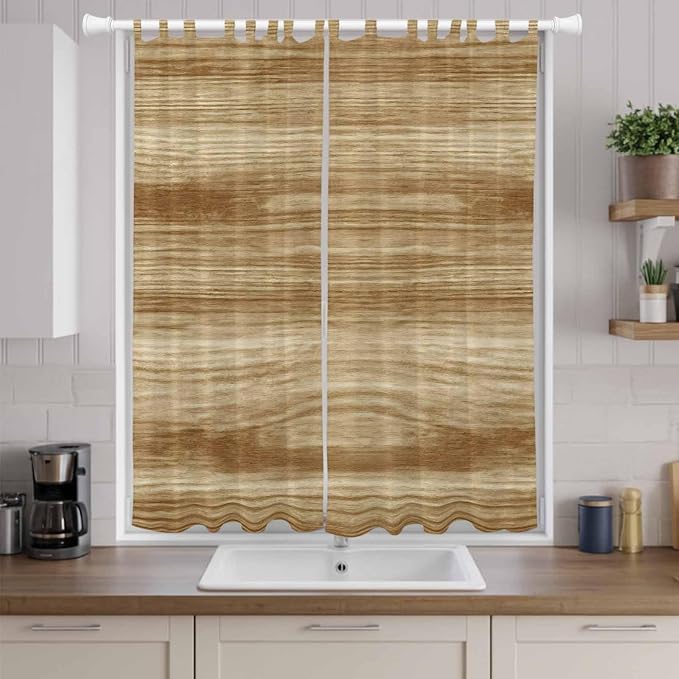 Light Brown Wood Grain Living Room Curtains 96 Inch Length, Window Curtains Tab - Image 9