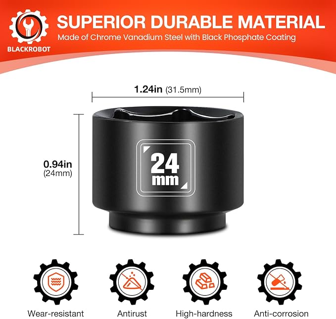 BLACKROBOT 24mm Low Profile Oil Filter Socket, 3/8" Drive 6-Point Oil Filter - Image 2