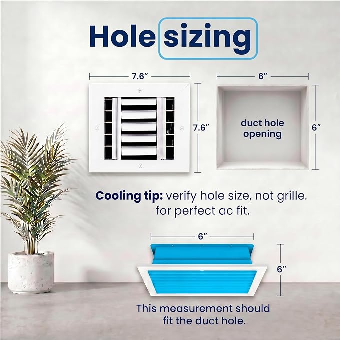 6x6 Aluminum 4-Way Air Register HVAC Vent Cover Wall Ceiling Multi-Shutter - Image 3