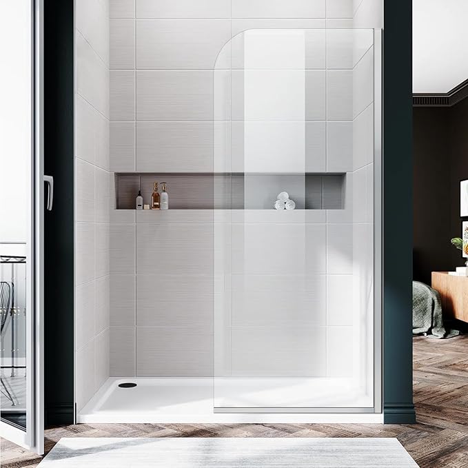 Glass Shower Panel, 30" W x 78" H Semi-Framed Fixed Shower Panel in Silver with 5/16"(8mm) Clear Tempered Glass Door, Simple Shower Door Panel for Bathroom