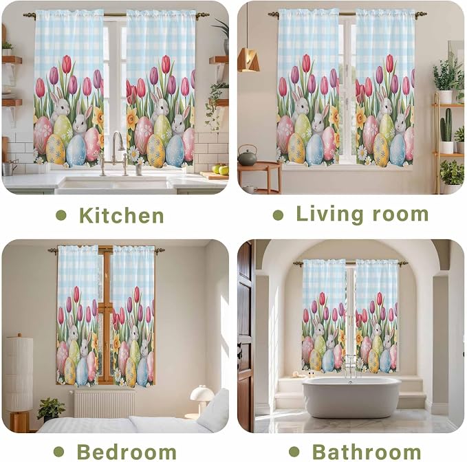 Easter Window Curtains 63 Inch Long 2 Panel Set, Rod Pocket Bedroom Curtains & - Image 8
