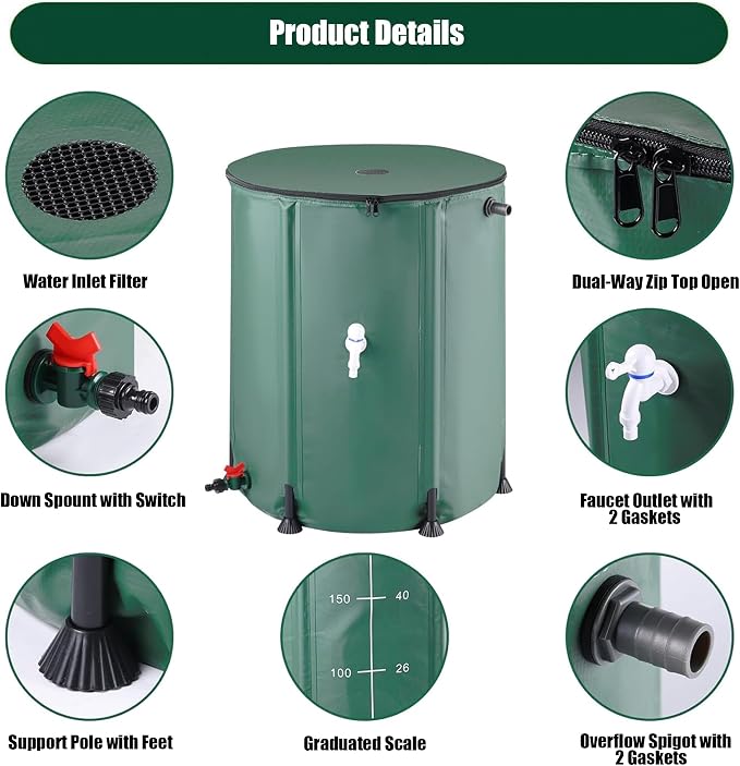THUNDERBAY 53 Gallon Collapsible Rain Barrel, Portable Rain Barrels to Collect - Image 4