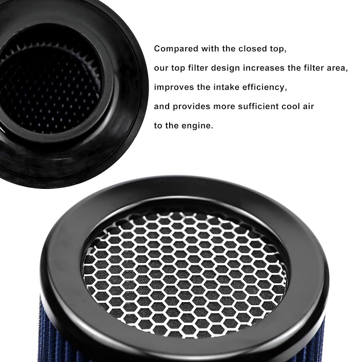 RYANSTAR RACING 76mm 3" High Flow Round Tapered Cone Cool Air Filter Cleaner - Image 5