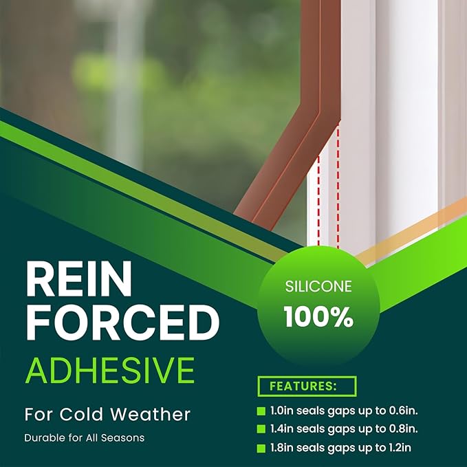 1.4in Brown Weather Stripping Door Seal – Heavy-Duty Silicone, Strong Adhesive, Seals Medium Gaps for Winter Cold Protection and Energy Efficiency