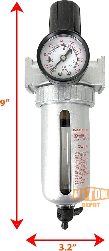 1/2" NPT Mid Flow Compressed Air In Line Filter Regulator Combo Piggyback - Image 2