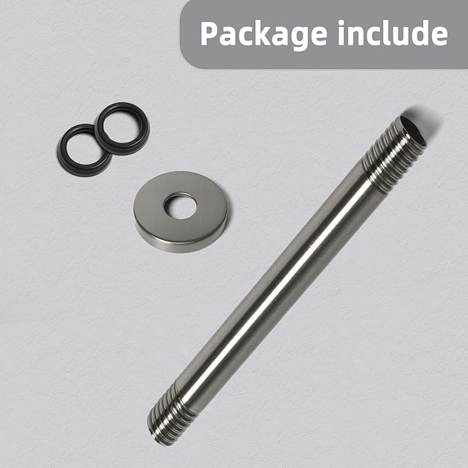 8 Inch Shower Arm with Flange, Ceiling Mounted Shower Head Extension Arm, 1/2 NPT Straight Arm for Rain Shower Head, Stainless Steel Shower Head Extension Replacement Pipe Arm, Brushed Nickel