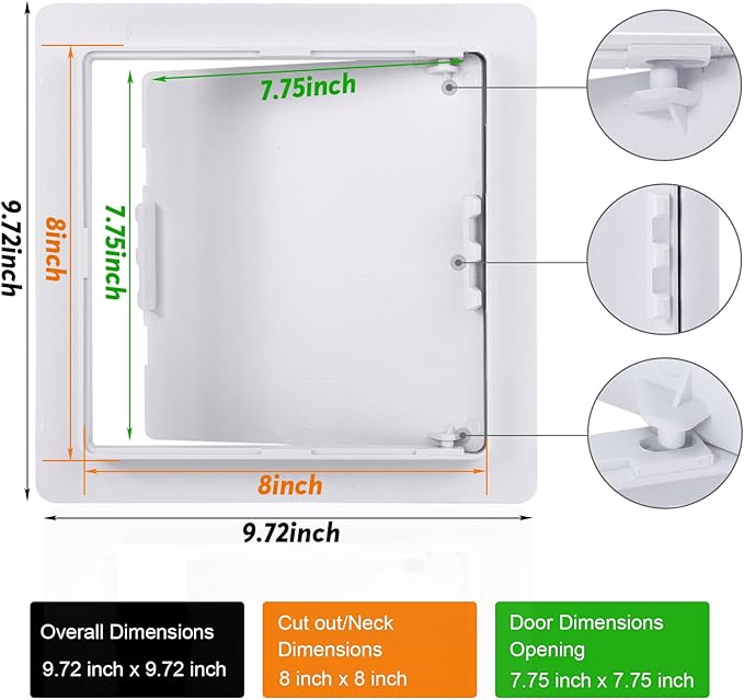 Plumbing Access Panel for Drywall 8 x 8 Inch Plastic Access Door Removable Wall Access Panel Ceiling Reinforced Hinged Durable White