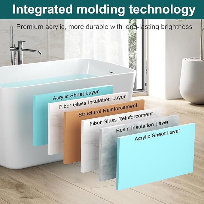 49" Acrylic Freestanding Soaking Tub w/Seat- Contemporary Design with Toe-Tap Drain & Brushed Nickel Overflow - 55 Gal, cUPC Certified