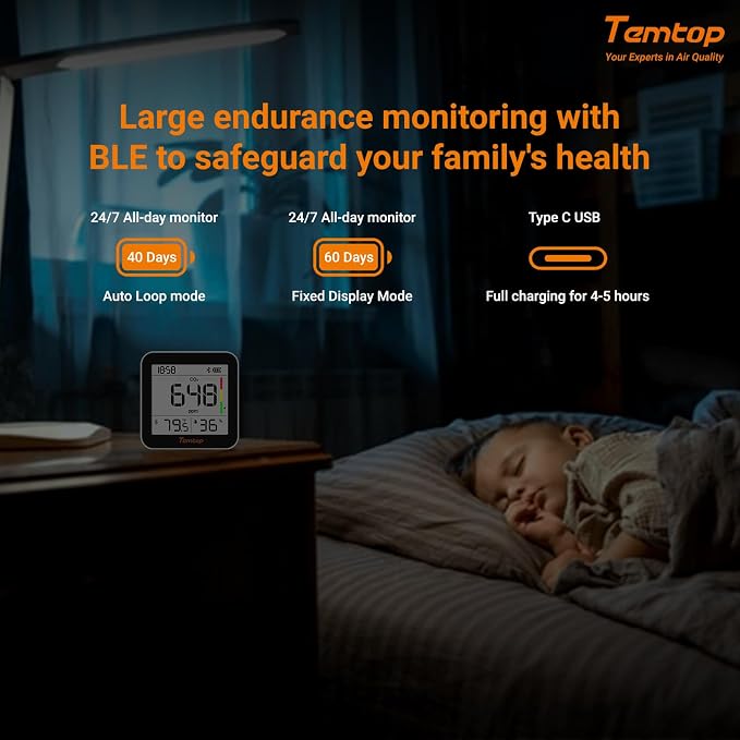 Temtop M10+ 6-in-1 CO2 Meter & Indoor Air Quality Monitor | PM2.5, E-Ink Display - Image 5