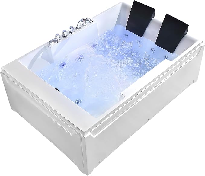 72-Inch Whirlpool Jetted Tub,Acrylic Hydro Massage Bathtub with 10 Jets, Color-Changing LED Lights,2-Person Jetted Bath Tub for Couples
