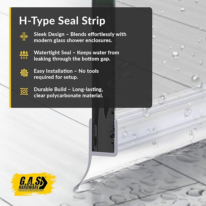 1/2" (12mm) Frameless Shower Door Seal – H-Type 8 Ft. (2.44m) Ultra-Clear Bottom & Side Drip Rail Sweep Strip, 1 Piece for Leak Protection, Water Control & Easy DIY Installation