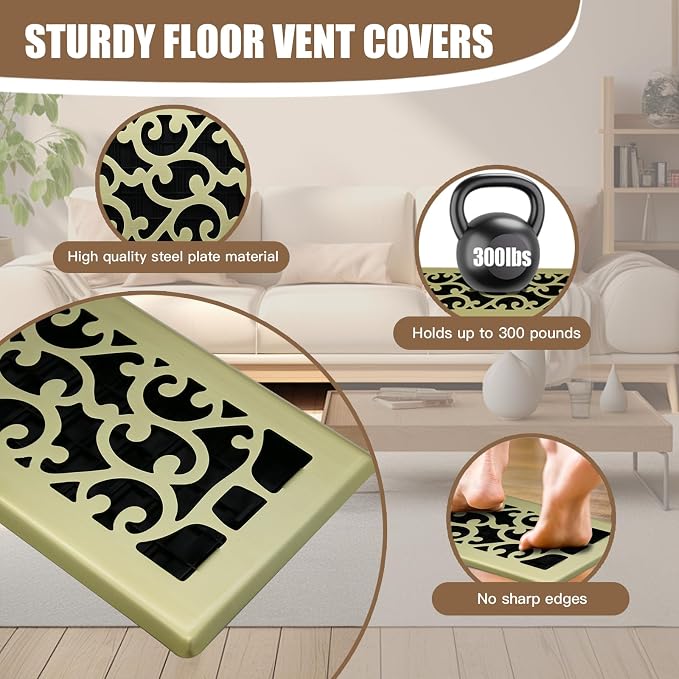 2 Packs Floor Vent Air Register 4X10 Inch Brushed Gold Color Floor Register - Image 3