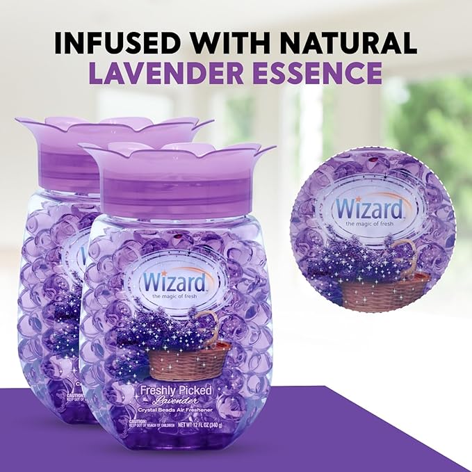 12 WIZARD Odor Eliminator Gel Beads - 12 oz, Air Freshners For Bathroom, Rooms, Per Areas and Car Freshner - Freshly Picked Lavender